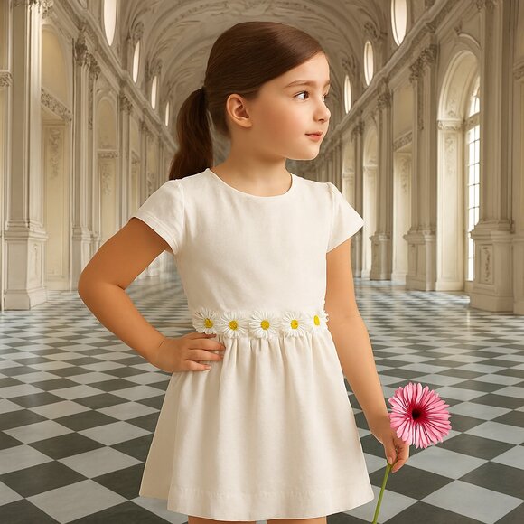 Carters Floral Party Dress Waist Cap Sleeves Full Zip Back Lined White 8 - Picture 1 of 13